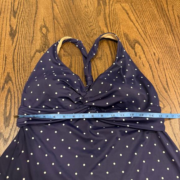 LL Bean Womens Blue Polka Dot Racerback Babydoll Tankini Swim Top Size Medium - Picture 4 of 6